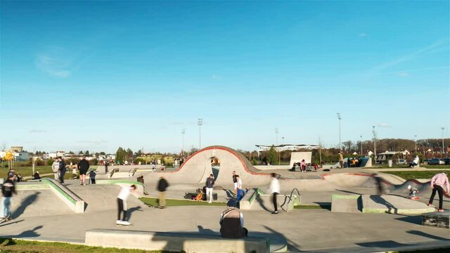 Chateauroux, France, Children on SkatePark Margotiere Timelapse