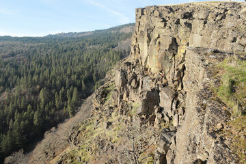 View of Coyote Wall and forest in Washington state, on a nice sunny day.