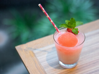 Cafe - Pink drink with mocktail and strawberry