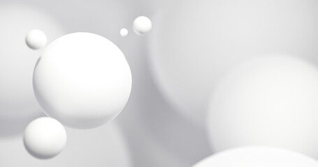 3D rendering of abstract spheres. Modern club  party invitation. Dynamic white bouncing balls. Dance music event cover.
