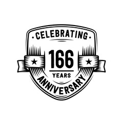 166 years anniversary celebration shield design template. Vector and illustration
