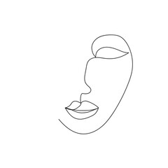 Continuous line, drawing of set faces and hairstyle, fashion concept, woman beauty minimalist, illustration