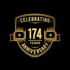 174 years anniversary celebration shield design template. Vector and illustration
