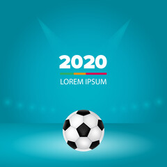 Football competition 2020. Banner with flags and ball on a blue background.