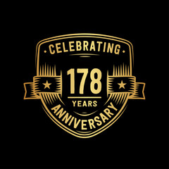 178 years anniversary celebration shield design template. Vector and illustration
