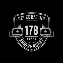 178 years anniversary celebration shield design template. Vector and illustration
