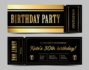 Birthday party invitation in the form of a ticket
