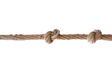 Rope with two knots isolated on white background.