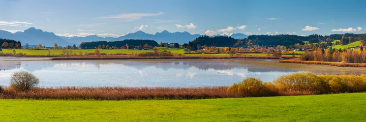 Foto auf Acrylglas beautiful panoramic landscape in Bavaria, Germany, with alps mountain range © Wolfilser