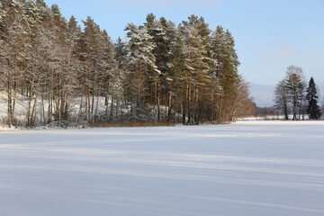 Winter landscape on a lake, for backgrounds or textures