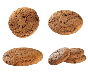 Oatmeal cookies on a transparent background. Isolation. Different angles of oatmeal cookies.