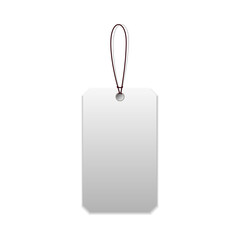 Single blank tag with tied thread isolated on white background