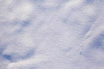 White fluffy snow, texture or background, top view.