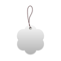 Single blank tag with tied thread isolated on white background