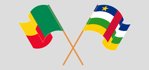 Crossed and waving flags of Benin and Central African Republic