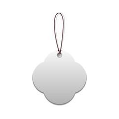 Single blank tag with tied thread isolated on white background