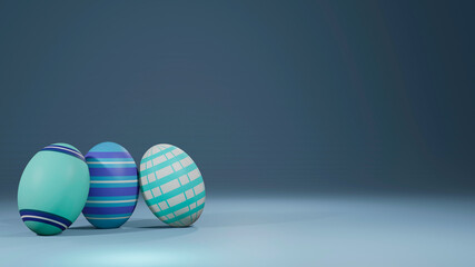 Fondo de huevos de pascua, ilustración 3d minimalista en tonos azules