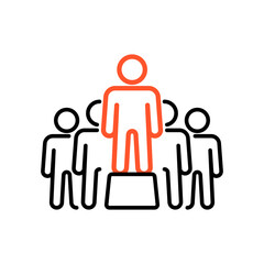 Person speaking in front of crowds vector icon