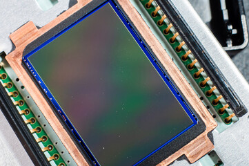 Dusty and dirty camera sensor close-up, macro photography