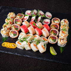 sushi set on the black stone