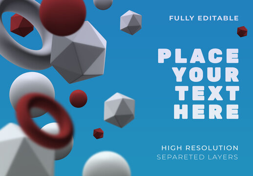 Red and White Geometric Shapes Floating on Blue Background