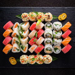 sushi set on the black stone
