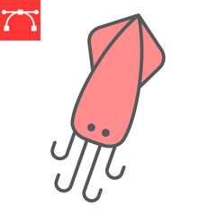 Squid color line icon, sea and ocean animals, Cuttlefish vector icon, vector graphics, editable stroke filled outline sign, eps 10.
