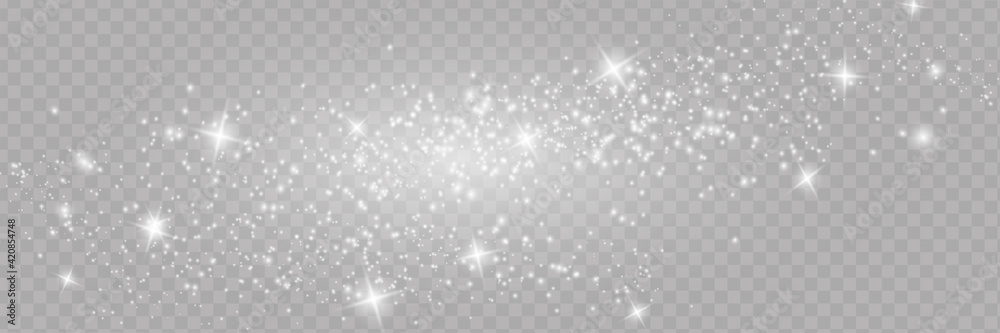 Wall mural the dust sparks and golden stars shine with special light. vector sparkles on a transparent backgrou