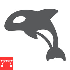 Obraz premium Orca glyph icon, sea and ocean animals, orca vector icon, vector graphics, editable stroke solid sign, eps 10.