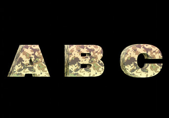 military letters alphabet 3d rendering