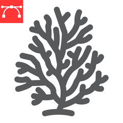 Coral glyph icon, sea and ocean animals, coral reef vector icon, vector graphics, editable solid outline sign, eps 10.