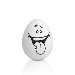 White egg with smiling face painted spray paint.Realistic vector illustration isolated on white background.