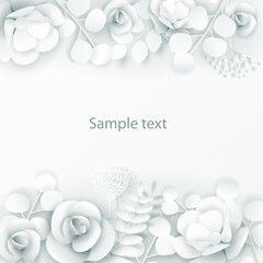 Paper art flower. Vector illustration for wedding, greeting card template.  Flowers background.