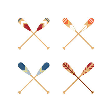 Crossed oars set in flat style, vector