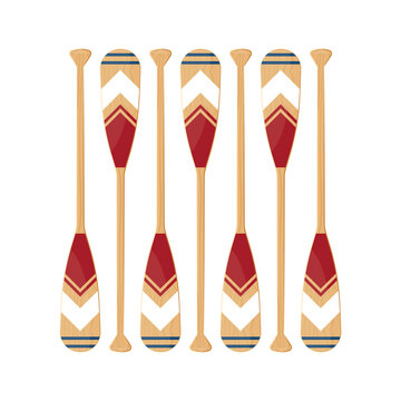 Canoe oars set in flat style, vector