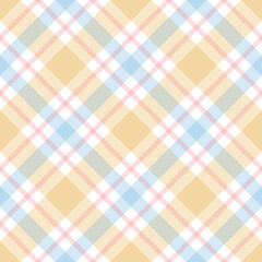 Plaid pattern seamless multicolored light in pastel blue, pink, yellow, white. Herringbone textured simple tartan check for flannel shirt, blanket, other modern spring summer fashion textile design.