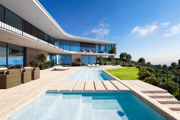 3d render of luxury house and swimming pool