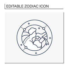 Aquarius line icon. Eleventh fire sign in zodiac. Water Bearer birth symbol. Mystic horoscope sign. Astrological science concept. Isolated vector illustration.Editable stroke