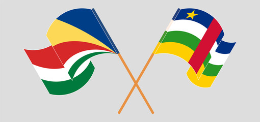 Crossed and waving flags of Seychelles and Central African Republic