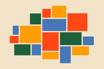 Mood board photo collage. Bright geometric design shapes. Decorative color pallet, rectangle frames montage. Vector art