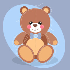 cute brown teddy bear on a blue background