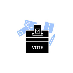 Vote box glyph icon. Voting form with check mark in ballot box. Choice, vote concept. Democracy. Parliamentary or presidential elections.Filled flat signs. Isolated silhouette vector illustrations