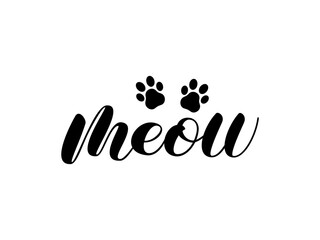 Meow brush lettering. Vector stock illustration for card or poster