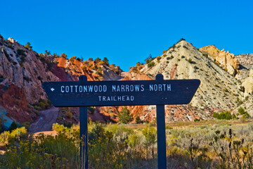 USA, Utah, Big Water. Cottonwood Canyon Road, informational sign, Cottonwood Canyon North Trailhead