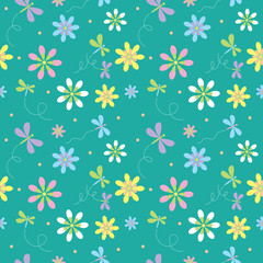 Spring and Summer dragonflies and flowers. Fun and colorful (aqua background) - Seamless pattern