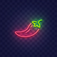 Pepper neon sign isolated, bright signboard. Red pepper icon neon, emblem. Vector illustration © Vladyslav