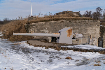 Russia. March 14, 2021. Kane cannon on the Demidov battery in the Patriot Park in Kronstadt.
