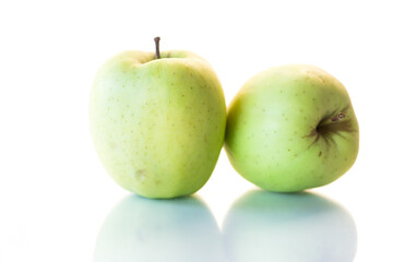 two ripe green apple on white background