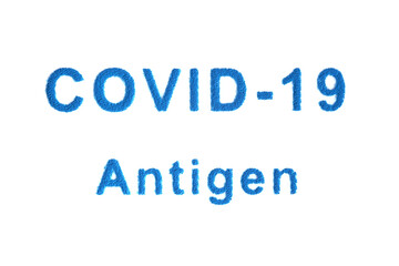 Covid-19 antigen, blue letters isolated on white.