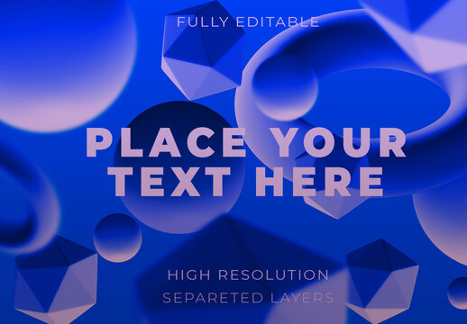 Arrangement of Antigravity Blue Geometric Shapes in 3D Effec Tmockup